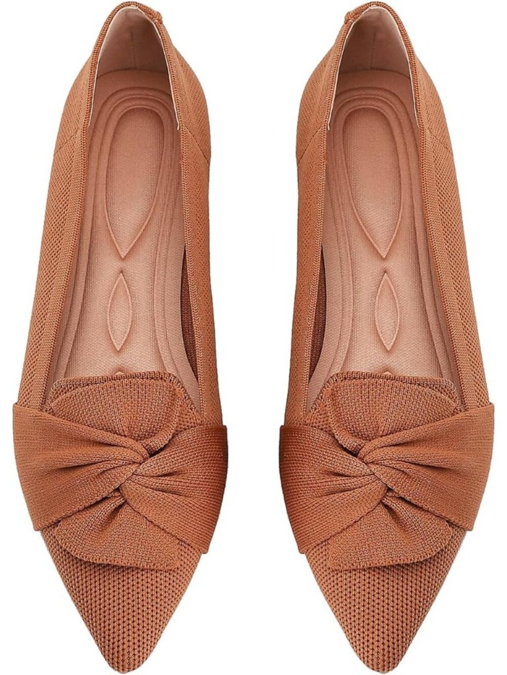 Women's Brown 1 Pointed Toe Knit Foldable Comfortable Slip On Ballet Flats